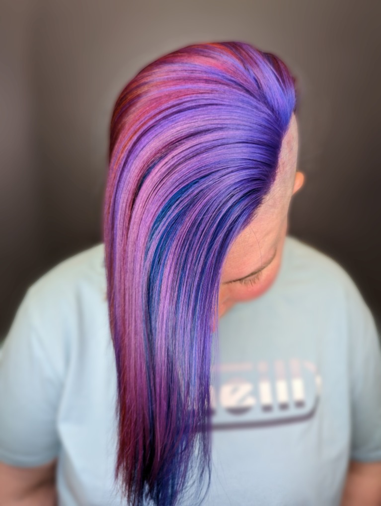 woman with beautiful hair gradient in salon