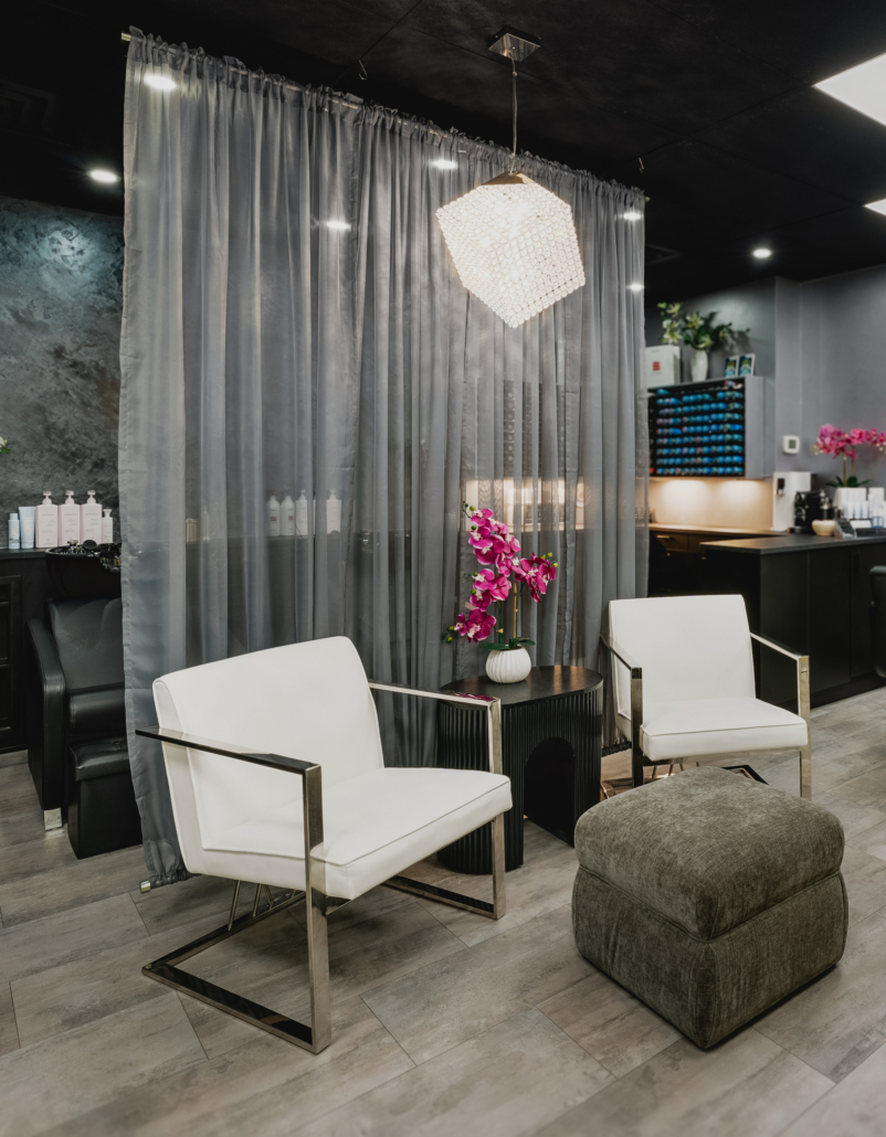 square light chandelier in hair and color salon